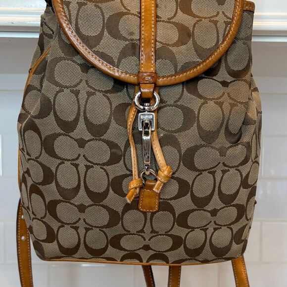 Coach Backpack Purse Handbag Vintage Y2K Jacquard Signature Logo Drawstring HTF - Picture 4 of 16